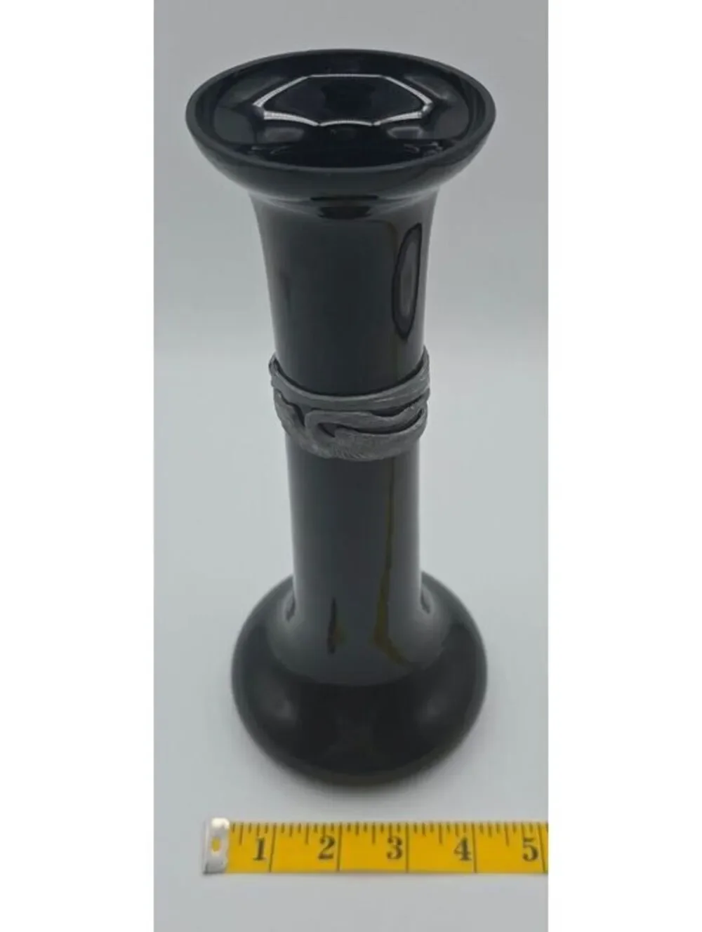 Vintage WMF Black Hyalith Glass Vase Pewter Swan Mount Germany Art Deco
